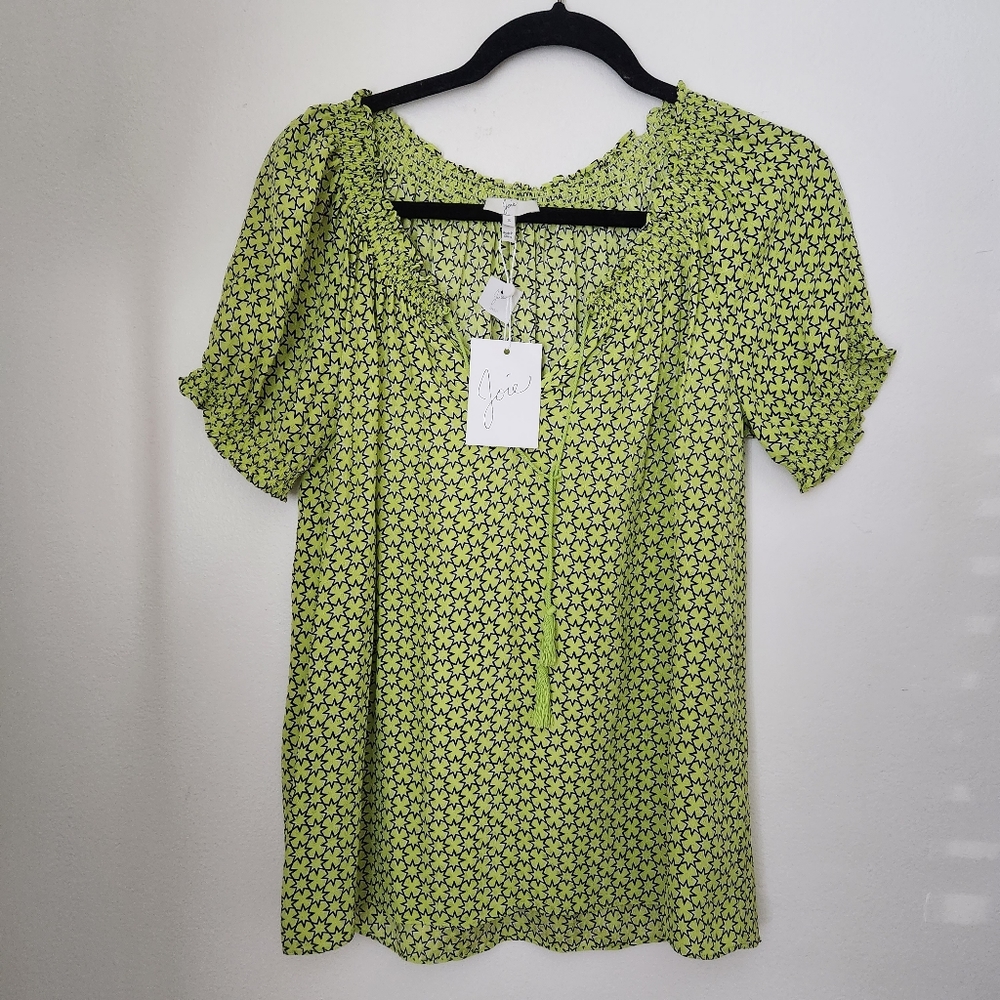 NWT Joie Marsha Green Star Silk Blouse